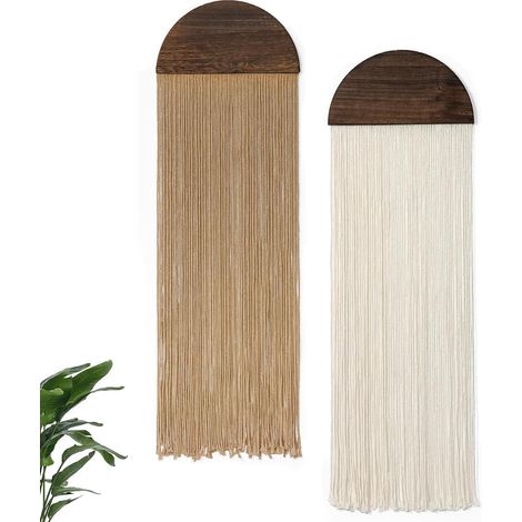 2-teiliger Makramee-Wandteppich, grün, halbkreisförmig, mit Quasten, Makramee-Wandbehang, böhmische Wanddekoration für Wohn- und Schlafzimmer, 85 x 30 cm (Beige und Khaki) (1/5)