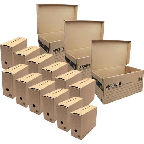 Pack and Move - Lot de 12 boites archives Taille XL - 54 x 36 x 28 cm - Caisse de stockage incluse