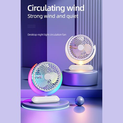 Mondförmiger Tischventilator mit warmem Licht, 45° vertikaler Verstellmöglichkeit, runder Auslass, direkter USB-Anschluss (1/4)