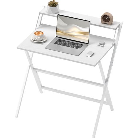 HOMCOM Scrivania Richiudibile con Ripiano per Monitor, 81.5x62x86.5 cm Bianco