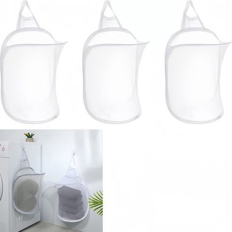 3 piezas,Cesto de ropa plegable de pared,Cesto de ropa colgante,Cesto de ropa de malla,Blanco,Para ropa y juguetes,Adecuado para baños (1/5)