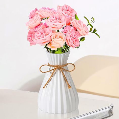 Vase incassable pour fleurs, vase en plastique aspect céramique pour décoration d'intérieur, salon, table (blanc) (1/5)
