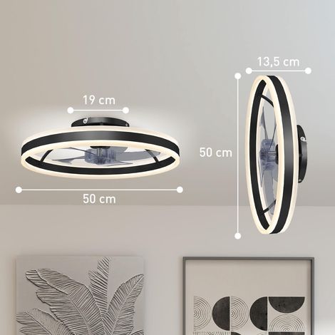 Ventilateur de plafond avec éclairage LED, 6 vitesses, moteur réversible et télécommande, puissance 45 W, Ø 50 x 13,5 cm, noir (1/5)