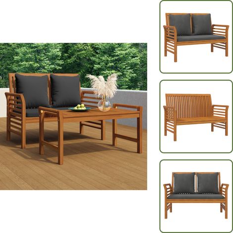 The Living Store Sofabank mit Dunkelgrauen Kissen Massivholz Akazie - Gartensofa (1/5)