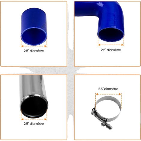 Kit de tuberías para intercooler, 2,5 pulgadas de diámetro, material de aluminio 6061, espesor de tubería de 1/16 de pulgada, compatibilidad universal, incluye manguitos de silicona y abrazaderas. (1/5)