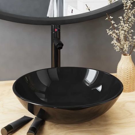 Lavabo de bain avec robinet et drain à poussoir Verre trempé (1/5)