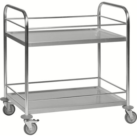 Kongamek Edelstahl- Tischwagen rostfrei mit 2 Böden 825x500mm mit Umrandung und Bremse (1/3)