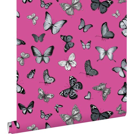 papier peint papillons noir et rose - ESTAhome (1/5)