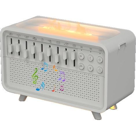 Humidificateur de nuit à bruit blanc, avec sons d'aromathérapie à flamme et bruit blanc réglables, adapté aux chambres à coucher. (1/5)