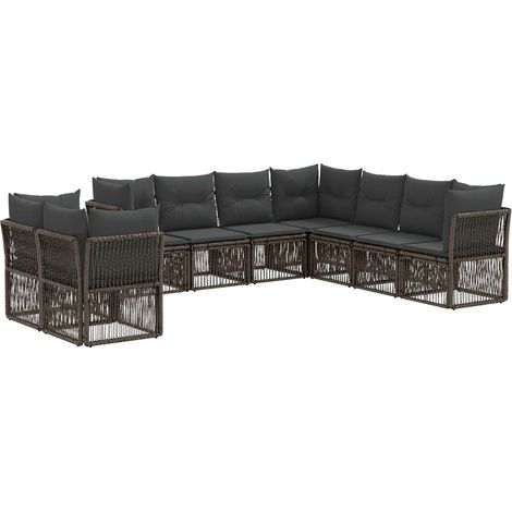 Gartensofa-set 9 pcs Grau Poly-Rattan vidaXL