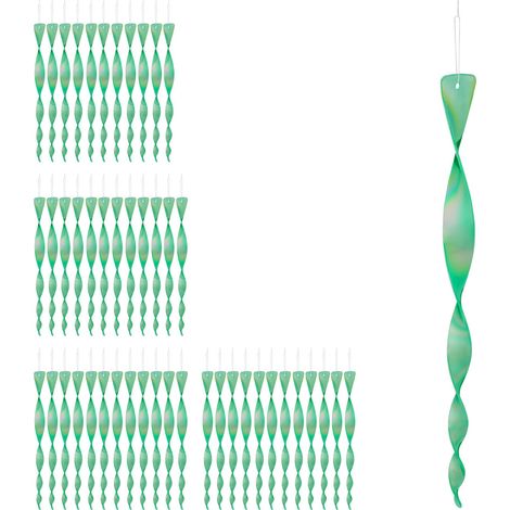 Relaxdays Bird Repellent Spiral, Set of 48, Reflective, Balcony & Garden, Wind Spinner, Length 40 cm, Deterrent, Green