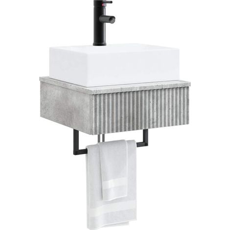 Lavabo Mural en Béton Gris, 40 x 41 x 39 cm, Vasque Suspendue Moderne pour Salle de Bain (1/5)