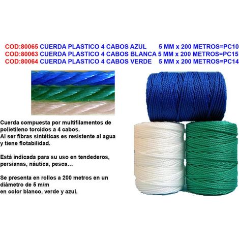 cuerda plastico rafia-pp multiuso 4 cabos azul 5 mm x 200 m pc16 nuevo pc10