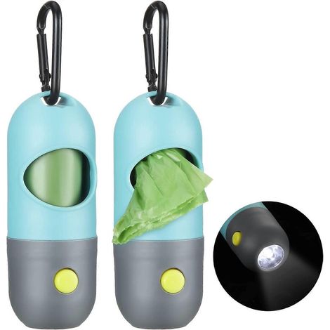 2 supports pour sacs à déjections canines avec lampe torche LED et 2 rouleaux de sacs à déjections canines-AquaForge
