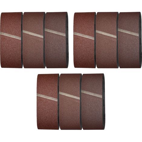 Set mit 9 Schleifbändern für Holz und Metall, für Bandschleifer – Abmessungen (R219) 610 x 100 – Körnung 40/80/120 (1/5)