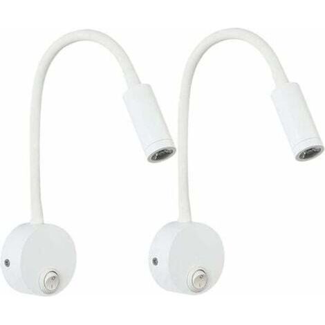 Set di 2 luci da lettura bianche, lampada da lettura a LED flessibile a collo di cigno da 3 W con montaggio a parete e interruttore per camere da letto, soggiorni, interni (1/5)
