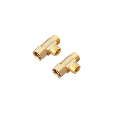 Valvola di intercettazione ad angolo Add-A-Tee in ottone senza piombo, ingresso a compressione da 3/8 cm, uscite a compressione da 3/8 cm, confezione da 2 - Crezuo