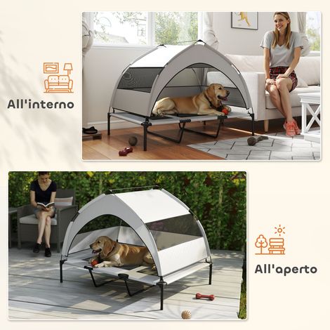 Lit de chien avec auvent amovible sur 3 faces, gris clair et noir, cadre en acier et polyester, 122 x 92 x 94 cm (1/5)