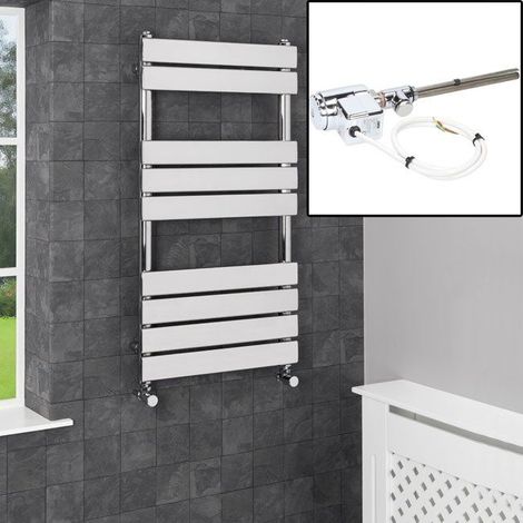 Chrome Flat Panel Thermostatic Heated Towel Rail Electric Dual Fuel 950 x 500mm (1/5)