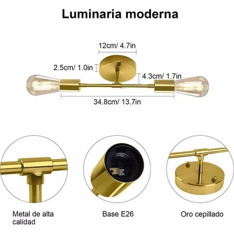 Bathroom Wall Lamp Metal Vanity Fixture for E26 Head Dressing Room Living Restaurant Gold 2Pcs (1/4)