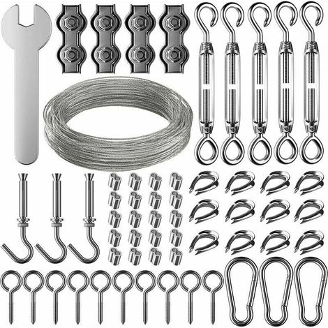 Kit di funi di sospensione Ulisem da 30 m in acciaio inox, cavo in acciaio inox rivestito da 2 mm con tenditore e ganci, per appendere luci, piante rampicanti, stendibiancheria, tende per pergole e ri