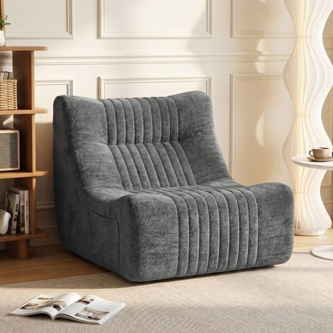Canapé Pliant Papillon Chaise Lounge de Sol avec Rangements Latéraux, Prêt à l'Emploi, 80x90x76 cm, Gris Marron (1/5)