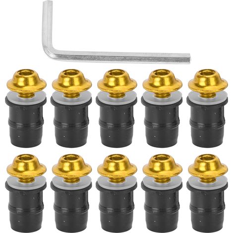 Kit de 10 vis et boulons M5x16 mm/0,6 pouce pour pare-brise de moto, universel, avec clé, couleur or (1/5)
