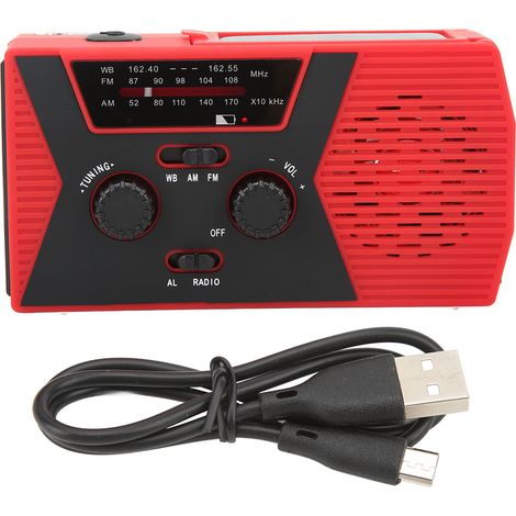 Radio d'urgence solaire à manivelle, récepteur FM AM NOAA, lampe torche, chargeur de téléphone et prise casque (1/5)