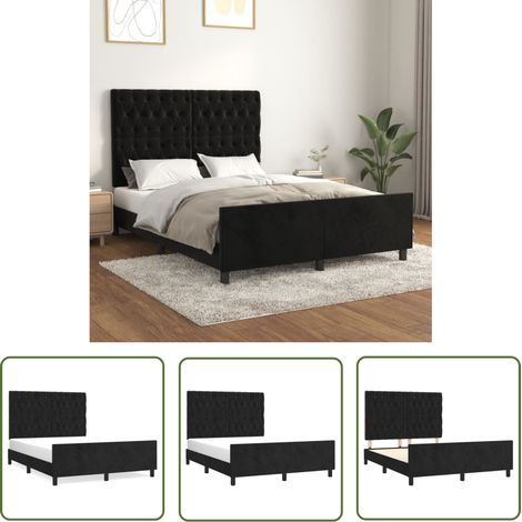 The Living Store Cadre de lit sans matelas noir 140x190 cm velours - Lit Double - Cadre De Lit - Lit Avec Têted'appui - Tête De Lit Rembourrée - Lit Velours (1/5)