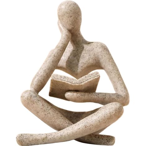 Statuette Penseur - Décoration d'étagère - Sculpture abstraite représentant un penseur lisant, esthétique moderne, décoration pour salon, bureau, étagère, table basse (beige)