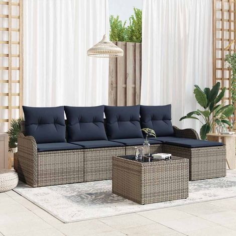 vidaXL Set Divano da Giardino Grigio polyrattan (1/5)
