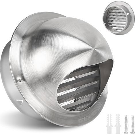Grille de ventilation ronde, 150 mm en acier inoxydable avec clapet anti retour intégré, grille de protection météorologique avec moustiquaire intégrée (1/5)