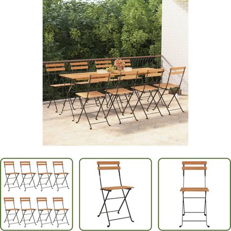 Chaise de terrasse -  Chaises de bistrot pliantes lot de 8 Bois teck solide et acier (1/5)