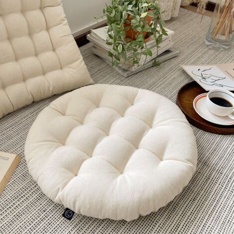 (rond)Elégante Galette de Chaise 40x40cm, Coton, Lavable en Machine, Creme (1/4)