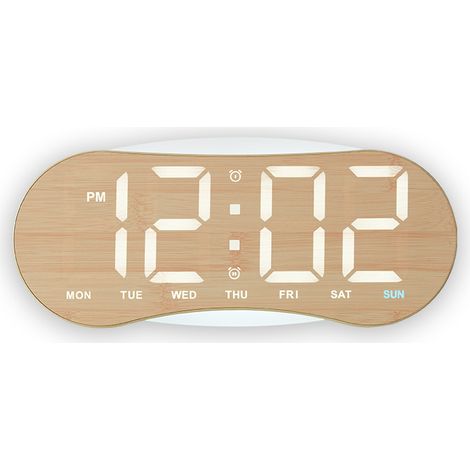 Horloge LED Murale Bois Minimaliste, Réveil Numérique Ambiance Lumineuse, Design Créatif à Poser ou Suspendre-Alovez-WCY (1/2)