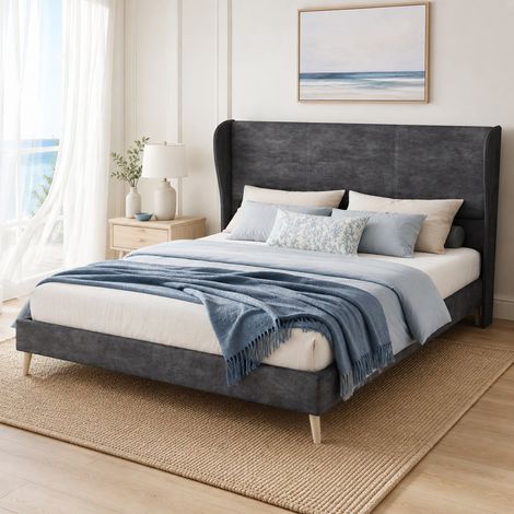 Letto 160x200 cm con testiera capitonné, design basso, grigio HAVRYA (1/5)