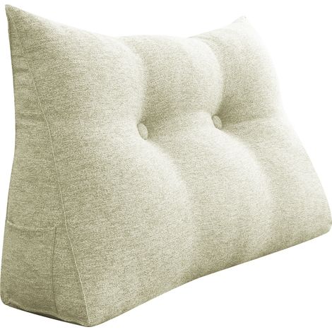 VERCART Großes Bettruhe Keilkissen, Lang Lesekissen, Dekoratives Kopfteilkissen, Dreieckiges Rückenkissen, Loungekissen für Tagesbett oder Couch, Leinenmischung Elfenbein, 80CM