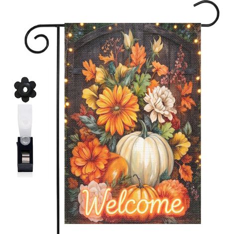 Bannière de cour ambiance de récolte et fleurs d'automne 30 x 45 cm décoration maison de campagne (1/5)