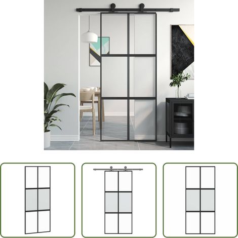 vidaXL Puerta corredera vidrio templado y aluminio negra 90x205 cm (1/5)
