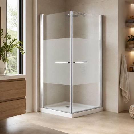 Porte de douche avec double porte pleine pivotante sablée - 90 cm (1/5)