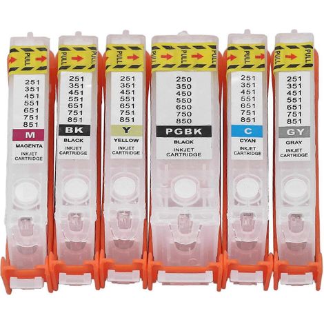 6er-Pack wiederverwendbare Tintenpatronen (PGBK, BK, CMY, GY) für Testdrucke