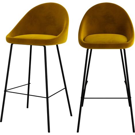 Set de 2 sillas de bar de media altura en terciopelo amarillo 75 cm - Misty