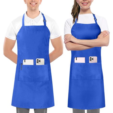 Tablier à bavette ajustable en deux parties avec 2 poches - Tablier professionnel pour restaurant et cuisine domestique 81 x 71 cm - Sangle de cou ajustable, bleu (1/5)