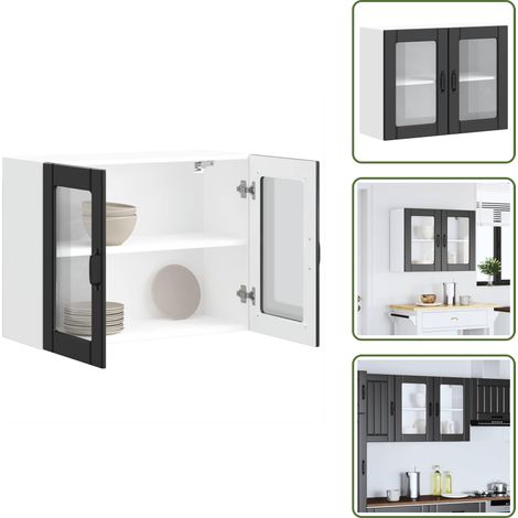 Armadio in vetro - vidaXL Pensile da Cucina con Porta in Vetro Lucca Nero Truciolato - Armadio in legno multistrato