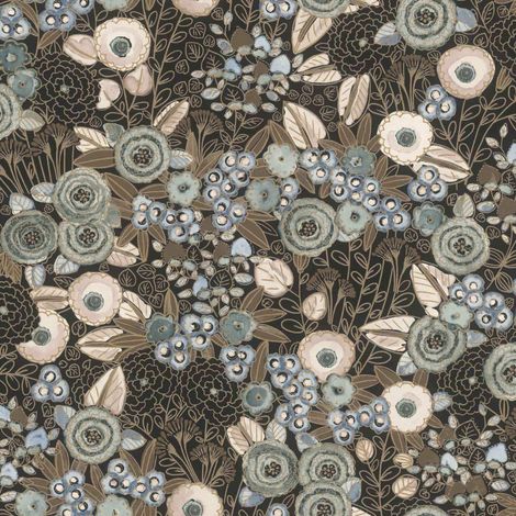 Black Floral Vinyl Wallpaper Botanical Flower Pattern Feature Wall Living Room (1/4)