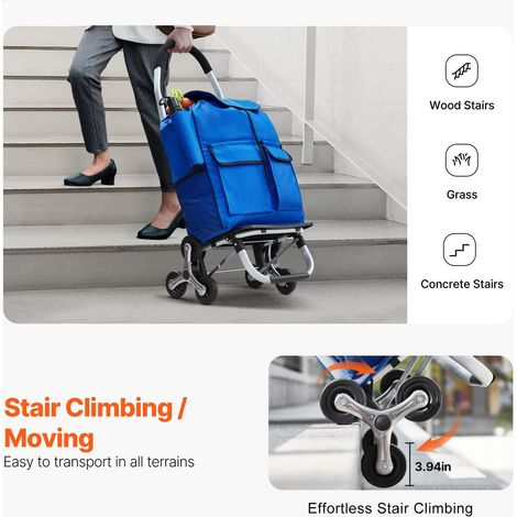 Chariot monte-escalier pliable 36L, caddie courses linge à 6 roues et sac toile Oxford, diable transport courses lessive escaliers (1/5)