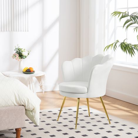 WOLTU Relaxsessel, Fernsehsessel mit Armlehne, Fernsehsessel Blumenform, Armlehnensessel Loungesessel Akzentsessel Einzelsofa, Polstersessel mit Samtbezug Metallbeinen, Weiß (1/5)