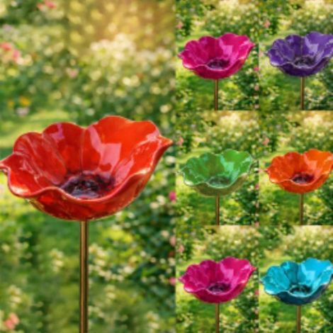 Bain d'oiseaux en métal en forme de fleur mangeoire à oiseaux à planter dans le jardin et décoration extérieure pour terrasse et pelouse 1 pièce rouge (1/5)