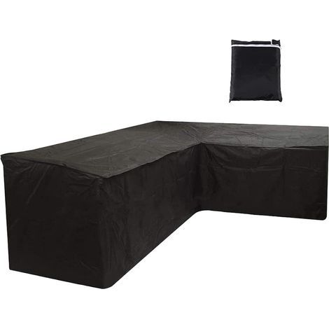 Funda para sofá esquinero de jardín AIDUCHO, funda para muebles de jardín en forma de L, funda impermeable de tela Oxford para sofá de exterior, resistente a los rayos UV, negra, 192 x 260 cm. (1/5)