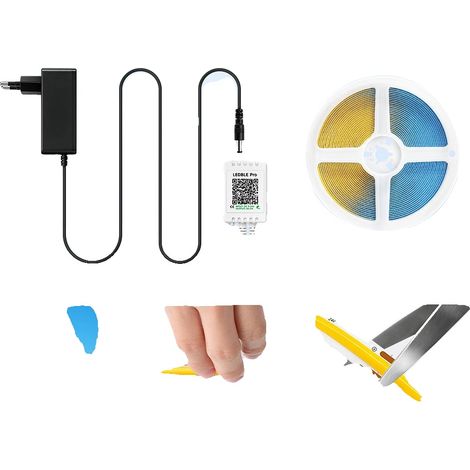 Tiras LED, control por aplicación y mando a distancia, diseño regulable y recortable, 10 m, enchufe europeo de 220V-240V. (1/2)